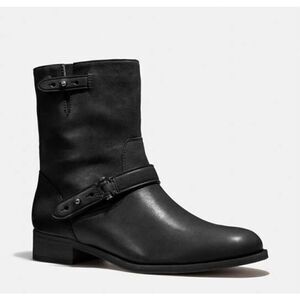 Coach Boots Women's 6.5 Black Amy Ankle Moto Style Flat Leather Motorcycle